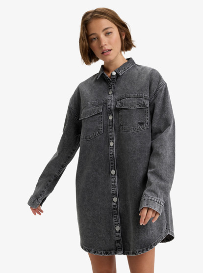Tidal Moon - Denim Long Sleeve Mini Shirtdress for Women  ERJDD03009