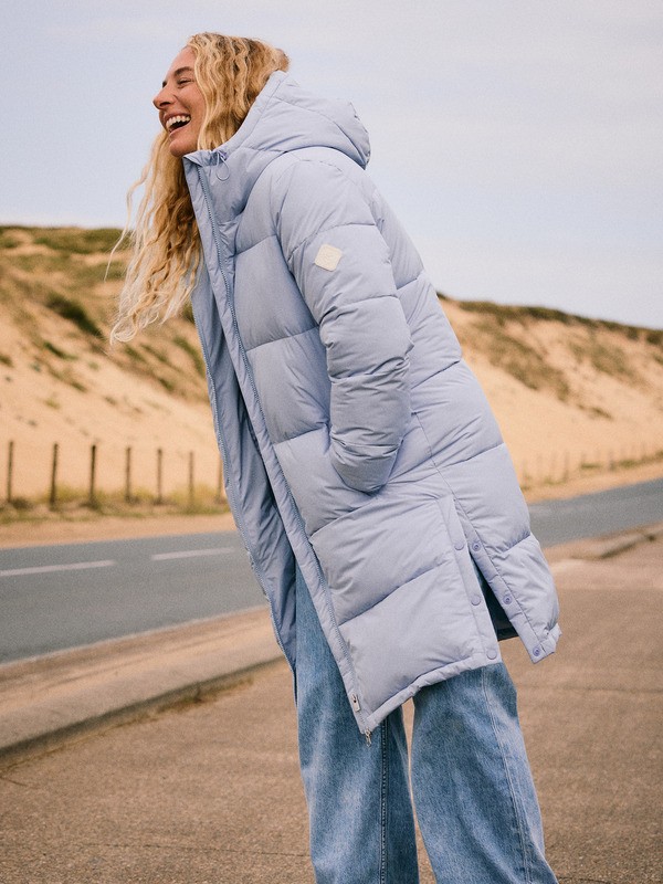 0 Test Of Time - Long Hooded Puffa Jacket for Women Blue ERJJK03513 Roxy