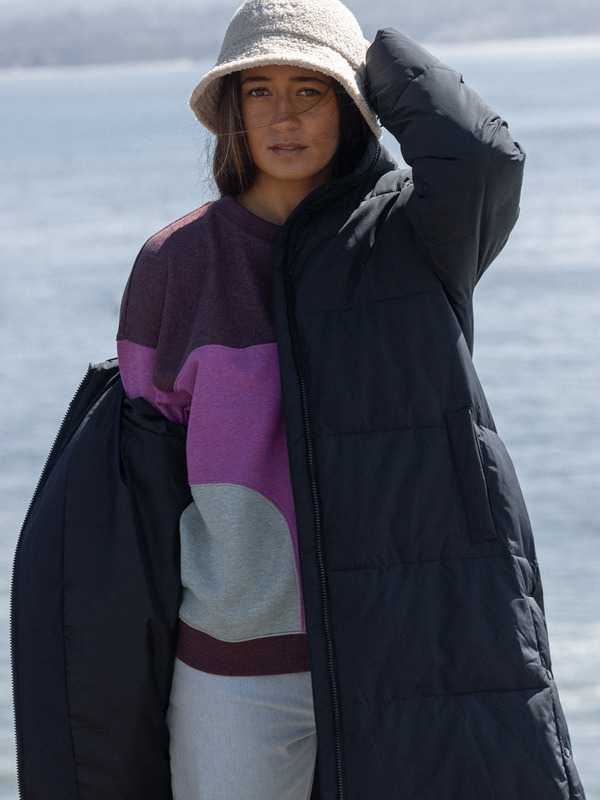 1 Test Of Time - Long Hooded Puffa Jacket for Women Black ERJJK03513 Roxy