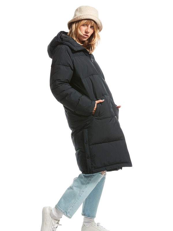 4 Test Of Time - Long Hooded Puffa Jacket for Women Black ERJJK03513 Roxy