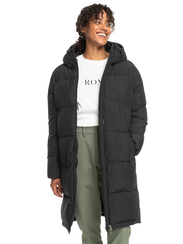 9 Test Of Time - Long Hooded Puffa Jacket for Women Black ERJJK03513 Roxy
