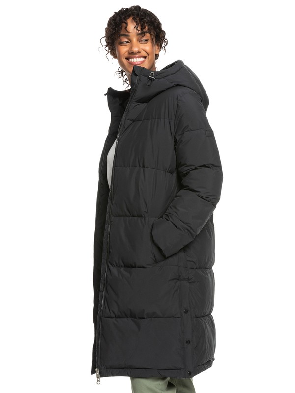 10 Test Of Time - Long Hooded Puffa Jacket for Women Black ERJJK03513 Roxy