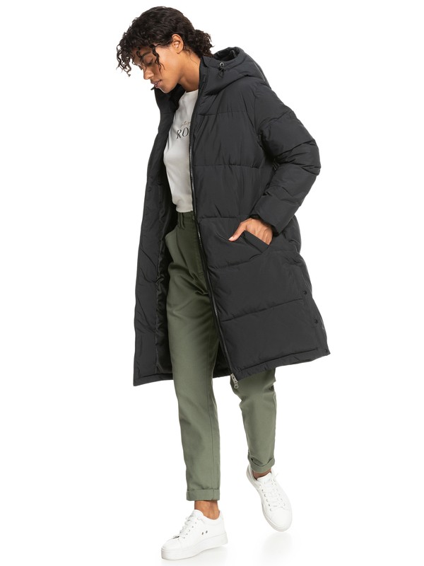 13 Test Of Time - Long Hooded Puffa Jacket for Women Black ERJJK03513 Roxy