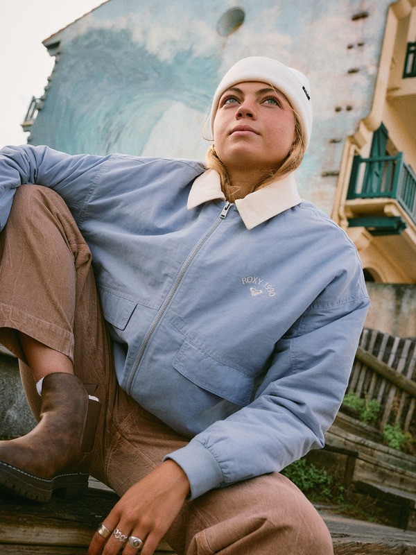 0 Sweet Talk - Cotton Canva Aviator Jacket for Women Blue ERJJK03672 Roxy