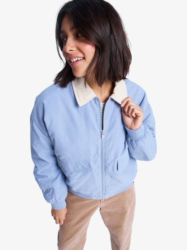 3 Sweet Talk - Cotton Canva Aviator Jacket for Women Blue ERJJK03672 Roxy