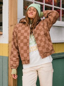 0 Feels Good Corduroy - Printed Corduroy Hoodie Jacket for Women Brown ERJJK03673 Roxy