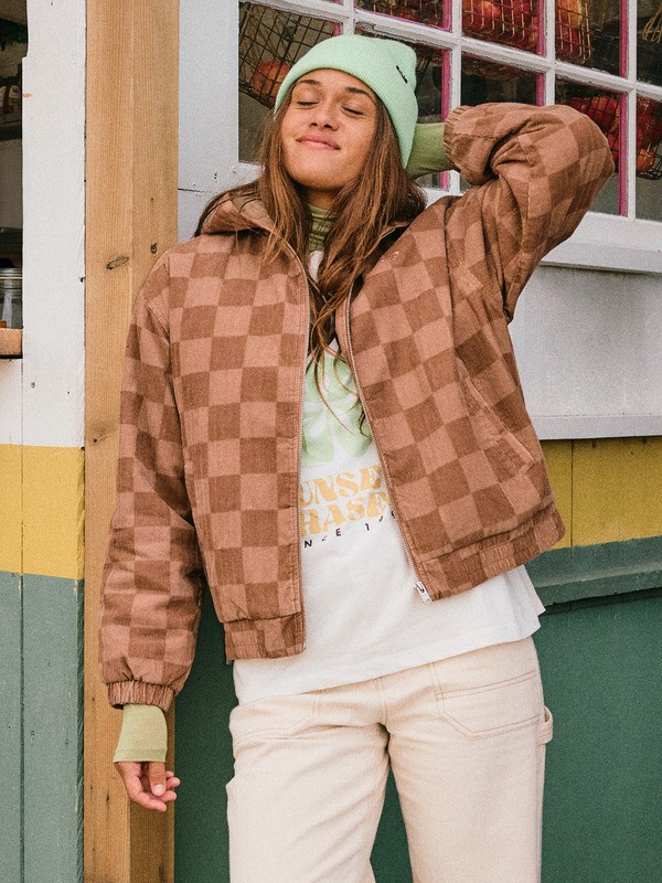 0 Feels Good Corduroy - Printed Corduroy Hoodie Jacket for Women Brown ERJJK03673 Roxy