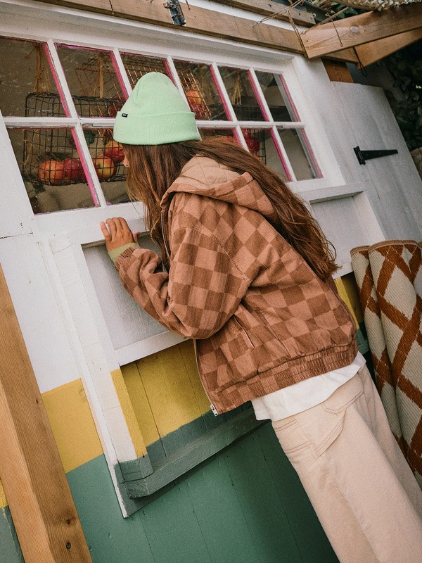 1 Feels Good Corduroy - Printed Corduroy Hoodie Jacket for Women Brown ERJJK03673 Roxy