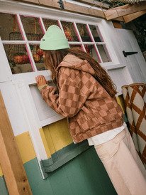 1 Feels Good Corduroy - Printed Corduroy Hoodie Jacket for Women Brown ERJJK03673 Roxy