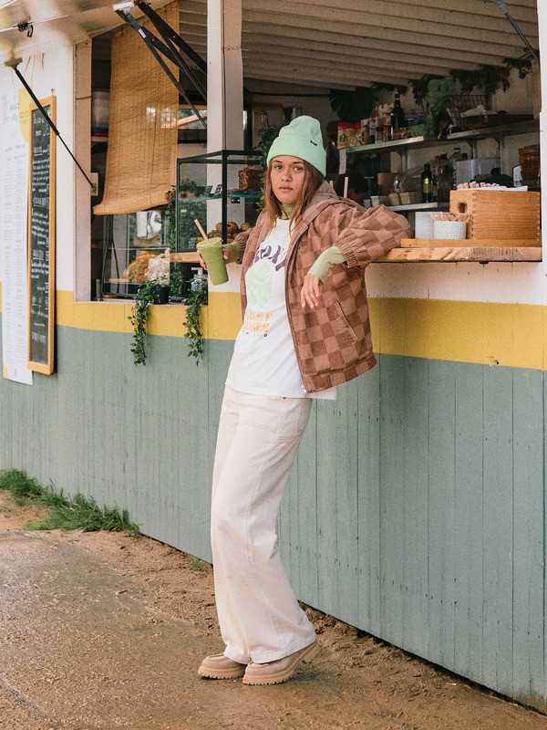 2 Feels Good Corduroy - Printed Corduroy Hoodie Jacket for Women Brown ERJJK03673 Roxy