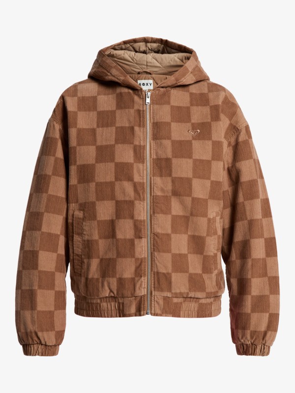 8 Feels Good Corduroy - Printed Corduroy Hoodie Jacket for Women Brown ERJJK03673 Roxy