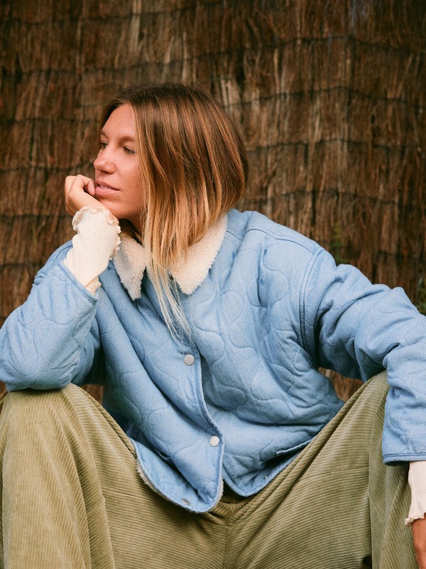 0 Not So Basic - Sherpa Lined Denim Jacket for Women Blue ERJJK03675 Roxy