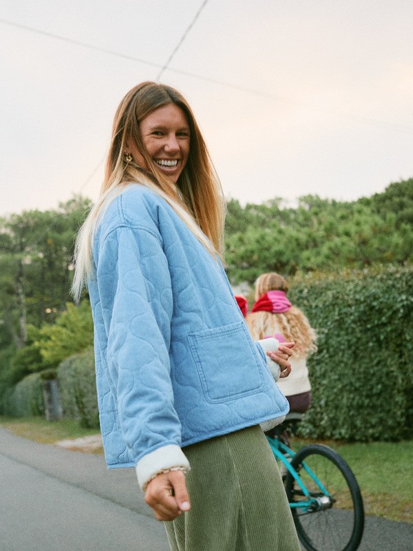 1 Not So Basic - Sherpa Lined Denim Jacket for Women Blue ERJJK03675 Roxy