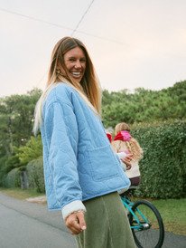 1 Not So Basic - Sherpa Lined Denim Jacket for Women Blue ERJJK03675 Roxy