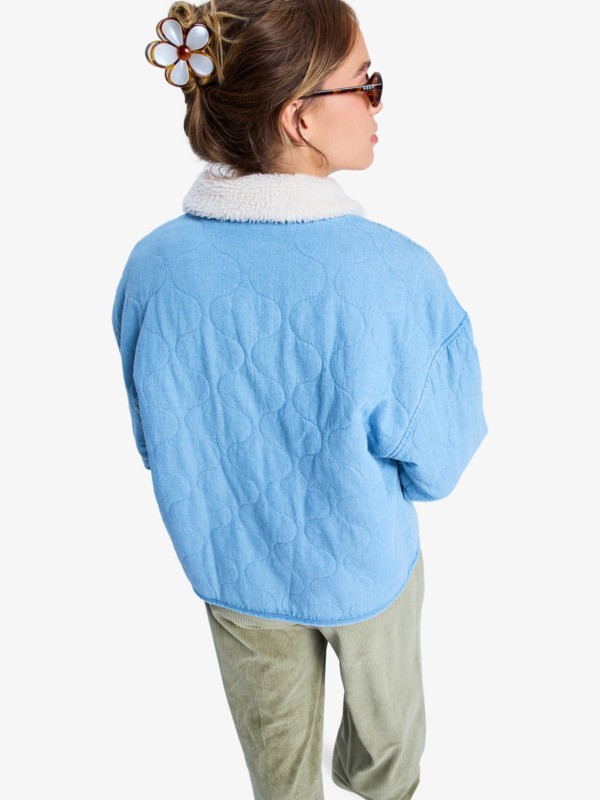 7 Not So Basic - Sherpa Lined Denim Jacket for Women Blue ERJJK03675 Roxy