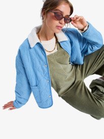 10 Not So Basic - Sherpa Lined Denim Jacket for Women Blue ERJJK03675 Roxy