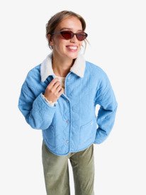 2 Not So Basic - Sherpa Lined Denim Jacket for Women Blue ERJJK03675 Roxy
