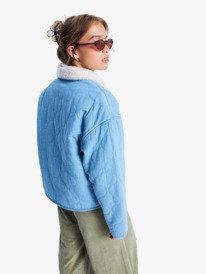 3 Not So Basic - Sherpa Lined Denim Jacket for Women Blue ERJJK03675 Roxy