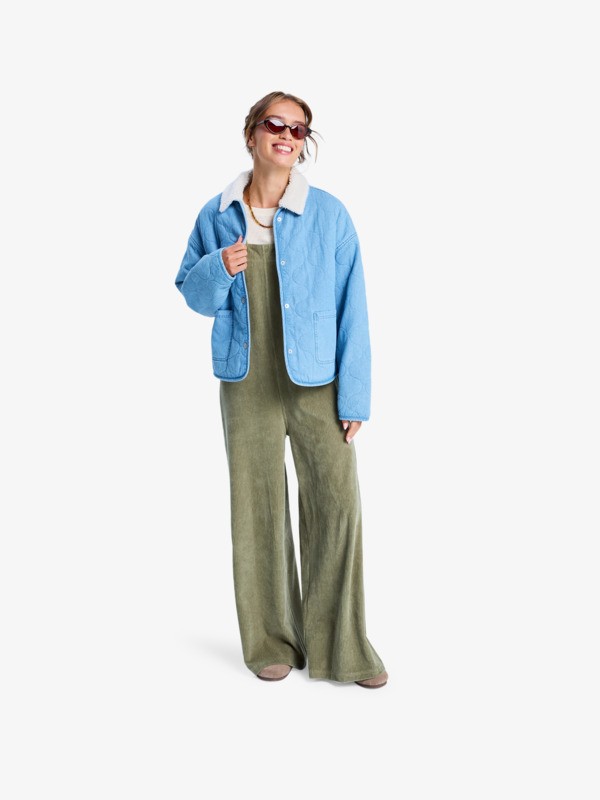 6 Not So Basic - Sherpa Lined Denim Jacket for Women Blue ERJJK03675 Roxy