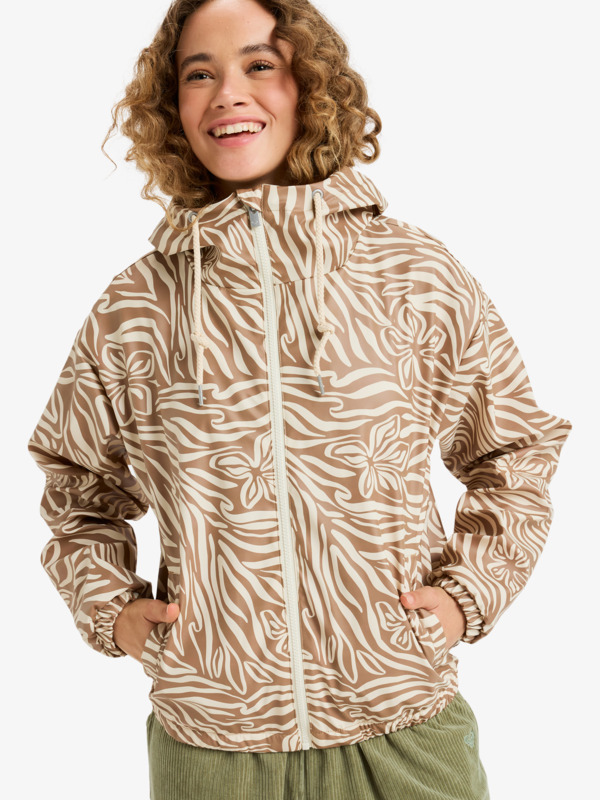 2 Wait For Me - Printed Rain Mac for Women Beige ERJJK03694 Roxy