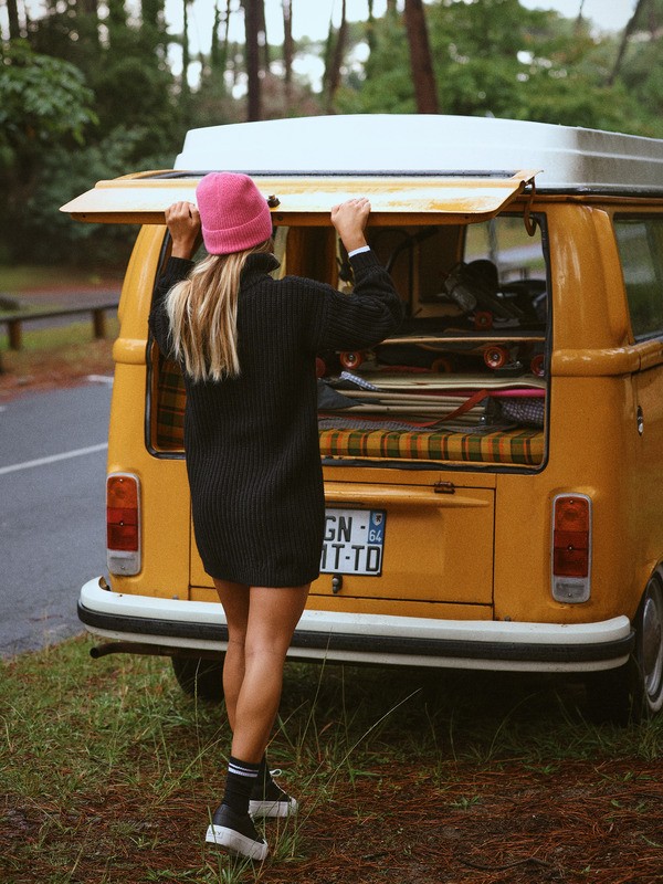 2 Home Again - Long Sleeve Sweater Dress With Half Zip Collar Detail for Women Black ERJKD03535 Roxy