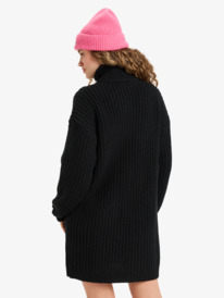 6 Home Again - Long Sleeve Sweater Dress With Half Zip Collar Detail for Women Black ERJKD03535 Roxy