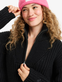 7 Home Again - Long Sleeve Sweater Dress With Half Zip Collar Detail for Women Black ERJKD03535 Roxy