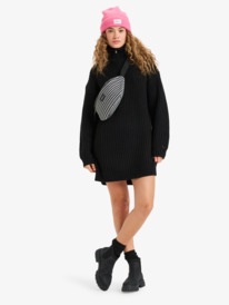 4 Home Again - Long Sleeve Sweater Dress With Half Zip Collar Detail for Women Black ERJKD03535 Roxy