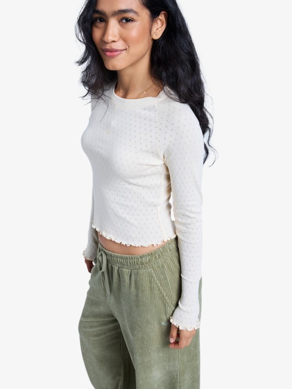 2 Time Off Pointelle - Long Sleeve Pointelle Top for Women Beige ERJKT04331 Roxy