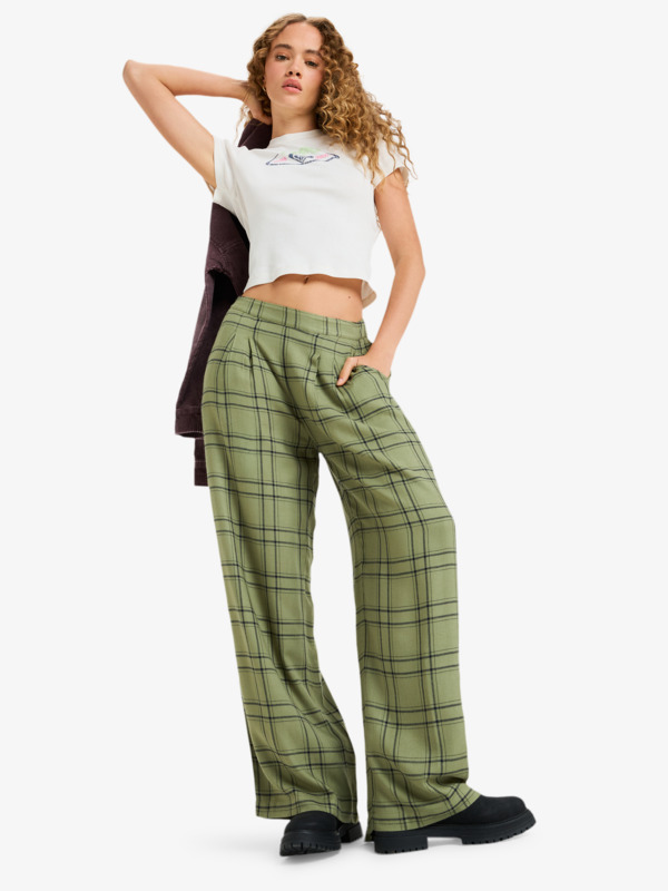 3 Great Influence - Relaxed Flannel Trouser Style Trousers for Women Green ERJNP03665 Roxy