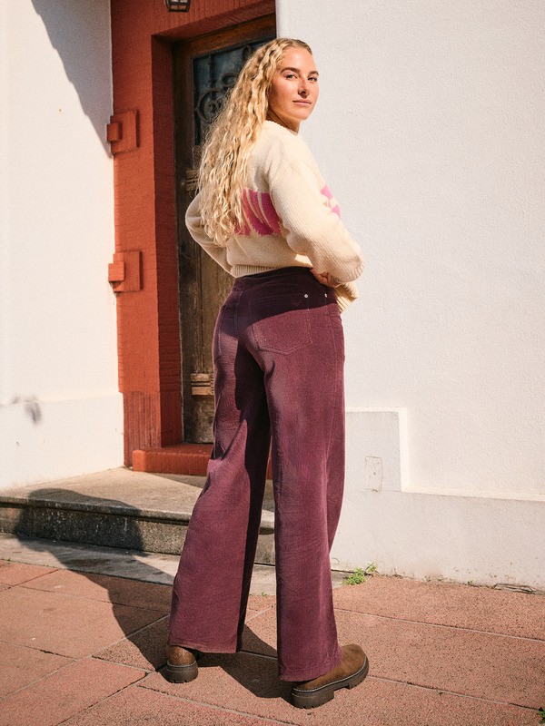 1 Surf On Cloud Cord - Corduroy Wide Leg Trousers for Women Red ERJNP03678 Roxy