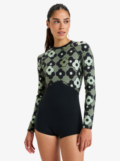 Roxy Pro Wave - Long Sleeve Back Zip Shorty Rash Vest for Women  ERJWR03869